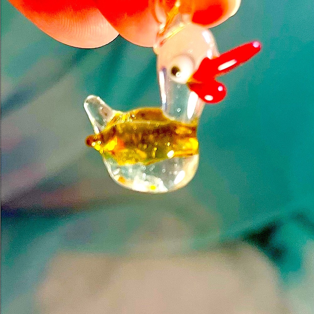 70s Handblown Glass Ducks  pendant and earrings